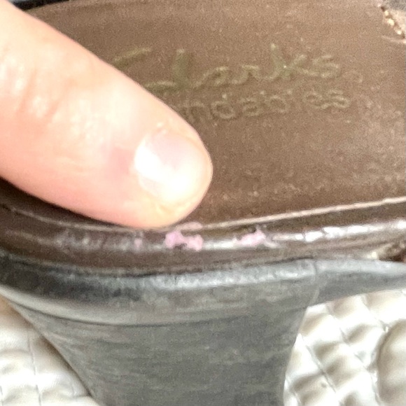 Clarks Leather Bendables Heeled Mules w/Flower detailing Brown Size 7M - Picture 6 of 9